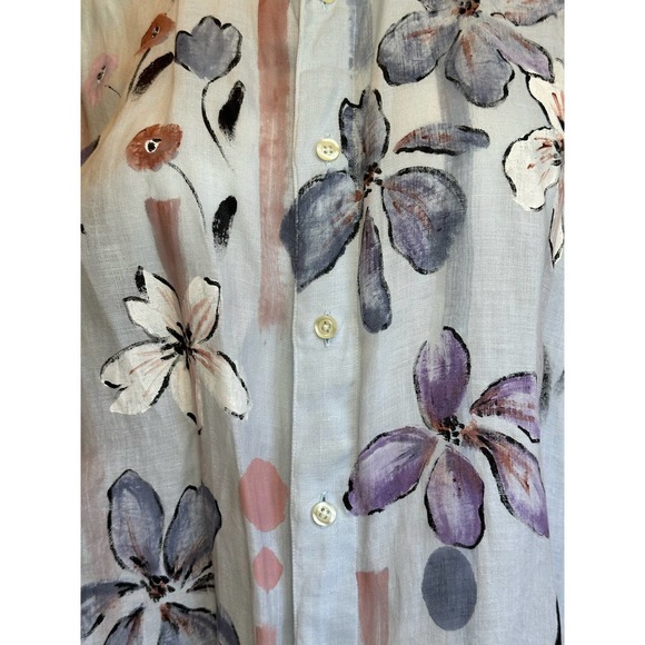 Alessandro Gherardeschi Blue Floral Linen Oversized Italian Designer Blouse XL - Picture 2 of 12